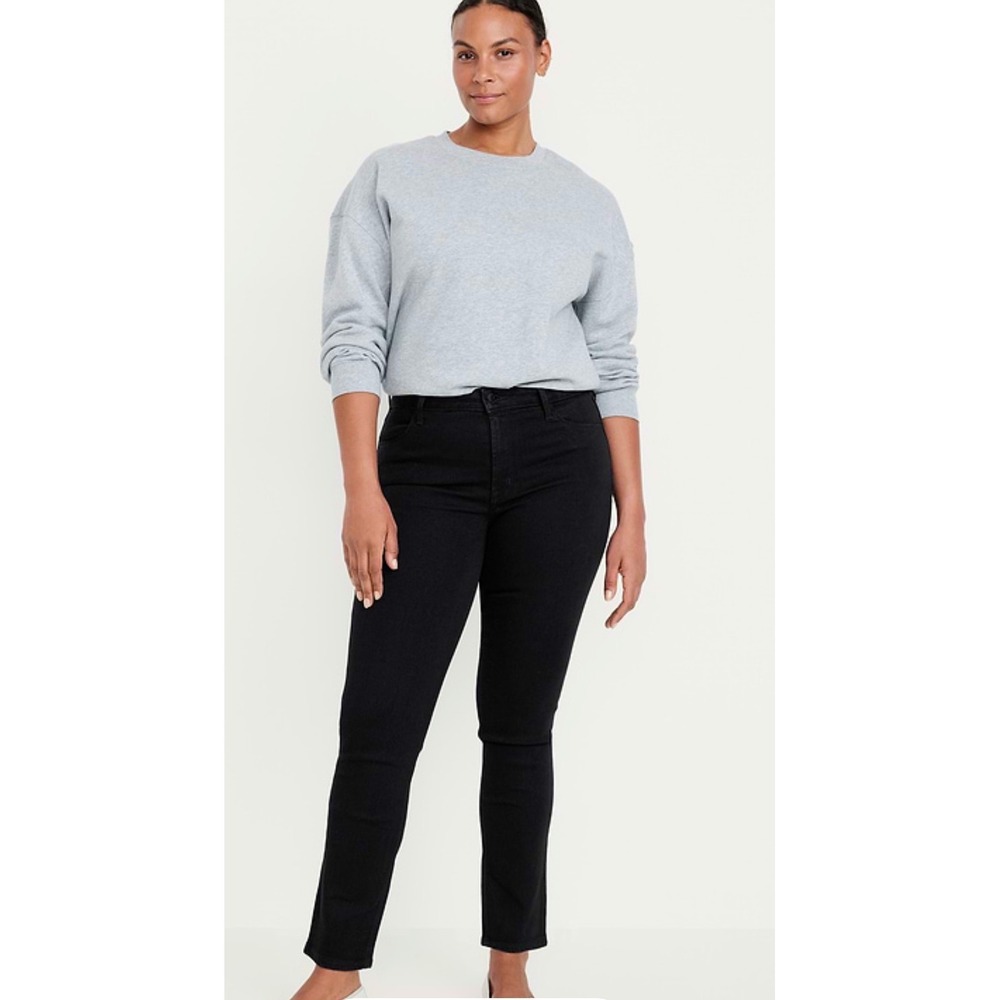 Old Navy High-Rise Wow Straight Jeans Black Stretch Denim Size 10